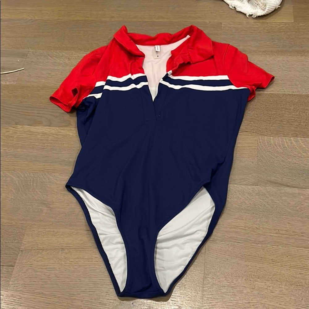 Solid & striped red white and blue one piece